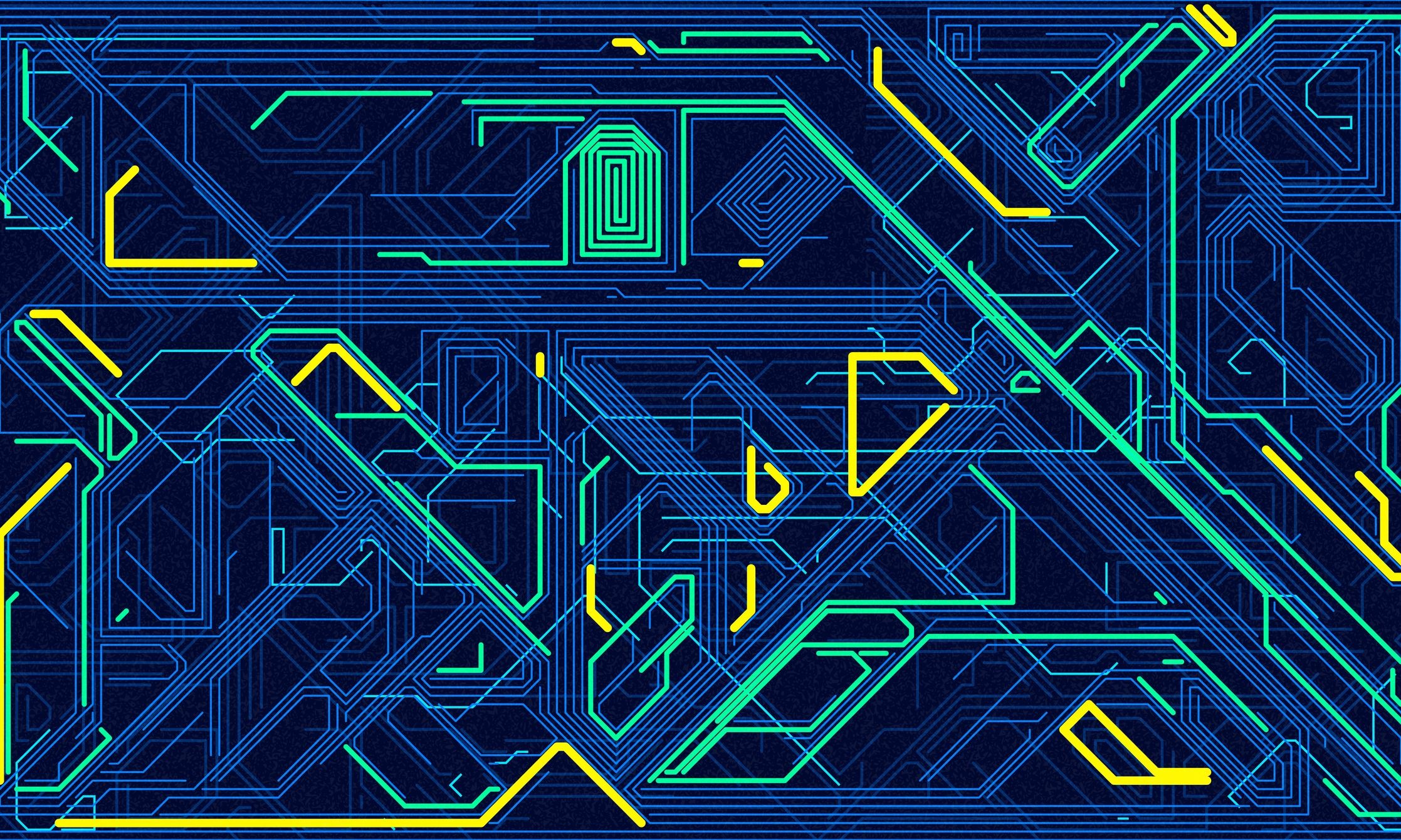 Abstract engineering montage blending circuit design, PCB layout, SysML-style diagrams, automotive wire mesh, aircraft structural mesh, CFD flow contours, and array antenna beam pattern simulation